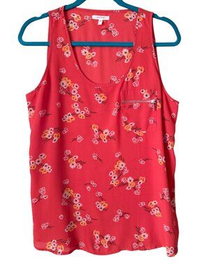 Maurices Women's Orange Floral Zipper Sleeveless Blouse Size Large